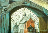 The Church in Rudawa - oil pastel. Author: Jerzy Kaczorek